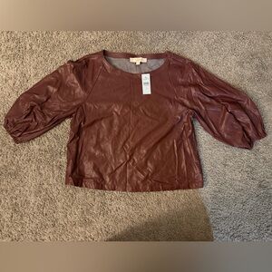 NWT LOFT Petite Maroon Leather Top